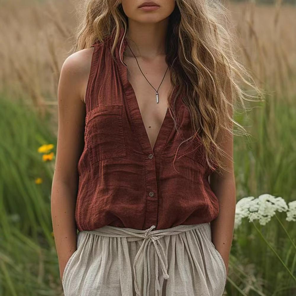 Women s Linen Blend Sleeveless Halter Shirt Button-Down V-Neck Tank S коричневий
Women s Linen Blend Sleeveless Halter Shirt Button-Down V-Neck Tank S коричневий