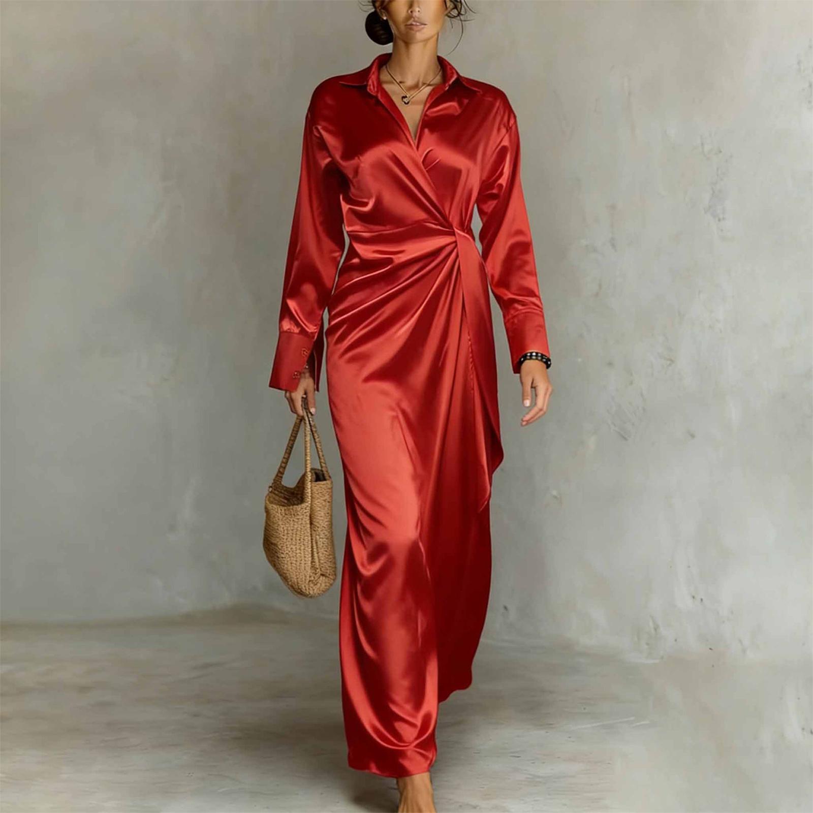 Women s Fashionable Casual Color Lapel Long Sleeved Casual Slit Dress S червоний
Women s Fashionable Casual Color Lapel Long Sleeved Casual Slit Dress S червоний