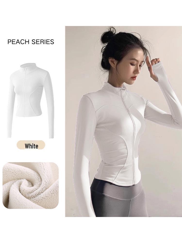 Женская плюшевая облегающая куртка для йоги на молнии - утолщенная, эластичная, с длинным рукавом, воротником-стойкой, теплая осенне-зимняя верхняя часть XXXL