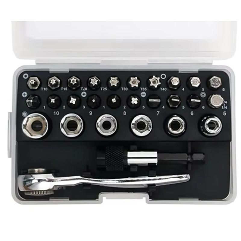 Top Deals 28 In 1 Mini Ratchet Wrench Set With Right Angle Offset 1/4 Inch 72 Tooth Screwdriver Handle Magnetic Torx Bit срібний
Top Deals 28 In 1 Mini Ratchet Wrench Set With Right Angle Offset 1/4 Inch 72 Tooth Screwdriver Handle Magnetic Torx Bit срібний