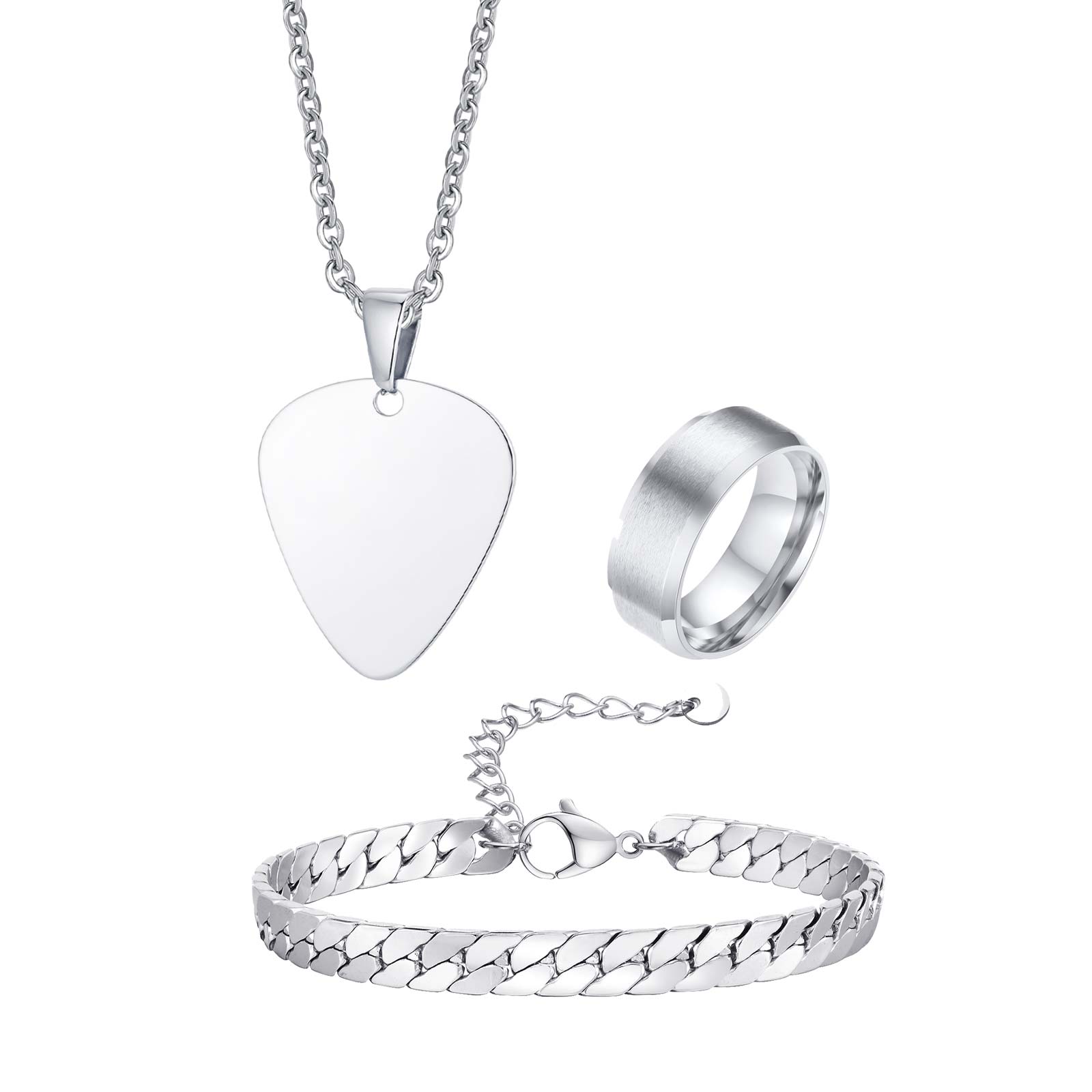 Vnox Men s 3pcs Stainless Steel Jewelry Set, Guitar Pick Pendant Necklace Classic Plain Ring Cuban Chain Bracelets Jewelry Set 7 серебряный
Vnox Men s 3pcs Stainless Steel Jewelry Set, Guitar Pick Pendant Necklace Classic Plain Ring Cuban Chain Bracelets Jewelry Set 7 серебряный