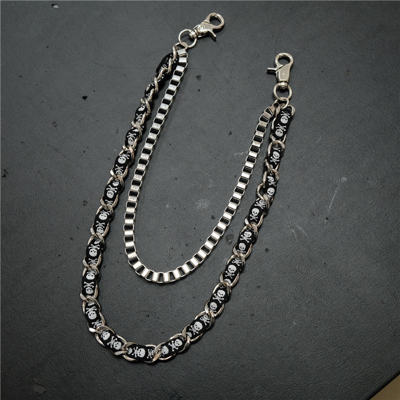 Пэчворк с принтом черепа, двойная поясная цепь, хип-хоп цепь для брюк - Унисекс модный аксессуар для брюк Waist Chain