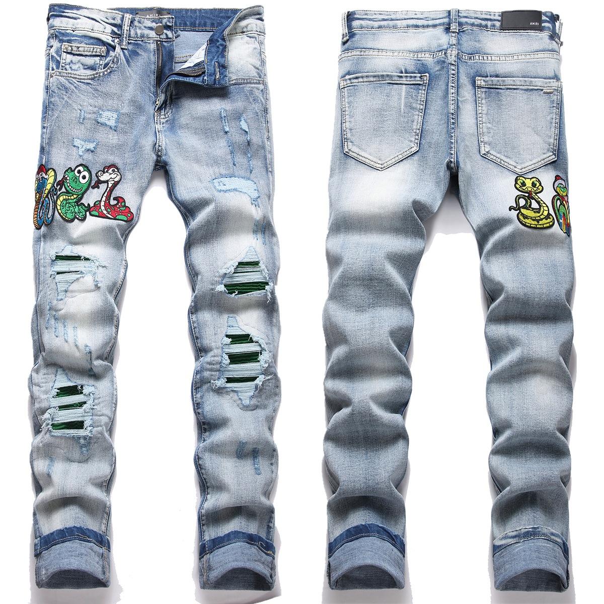 Брендовая синяя перфорированная нашивка, вышитая змея, облегающие эластичные джинсы с узкой штаниной для мужчин 36 светло-синий
Брендовая синяя перфорированная нашивка, вышитая змея, облегающие эластичные джинсы с узкой штаниной для мужчин 36 светло-синий