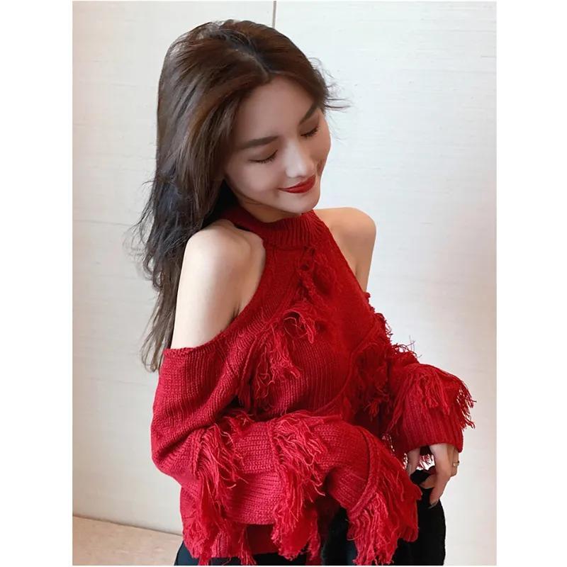 Halter Neck Tassel Top Women s Society Autumn and Winter Clothing Discreet Off-shoulder Sweater Short Sweater L червоний
Halter Neck Tassel Top Women s Society Autumn and Winter Clothing Discreet Off-shoulder Sweater Short Sweater L червоний