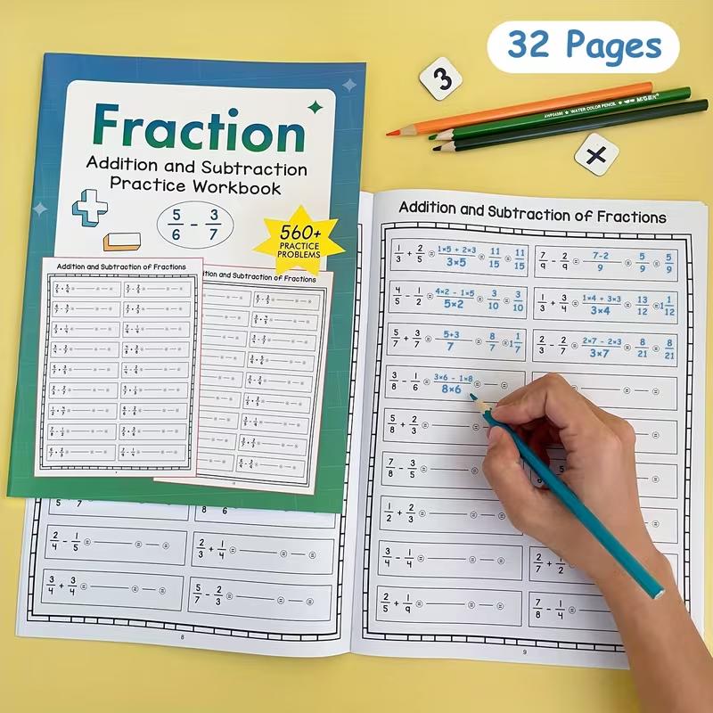 Fraction Practice Workbook Set for Youngsters - Addition, Subtraction | Elementary School Grades 3-6
Fraction Practice Workbook Set for Youngsters - Addition, Subtraction | Elementary School Grades 3-6