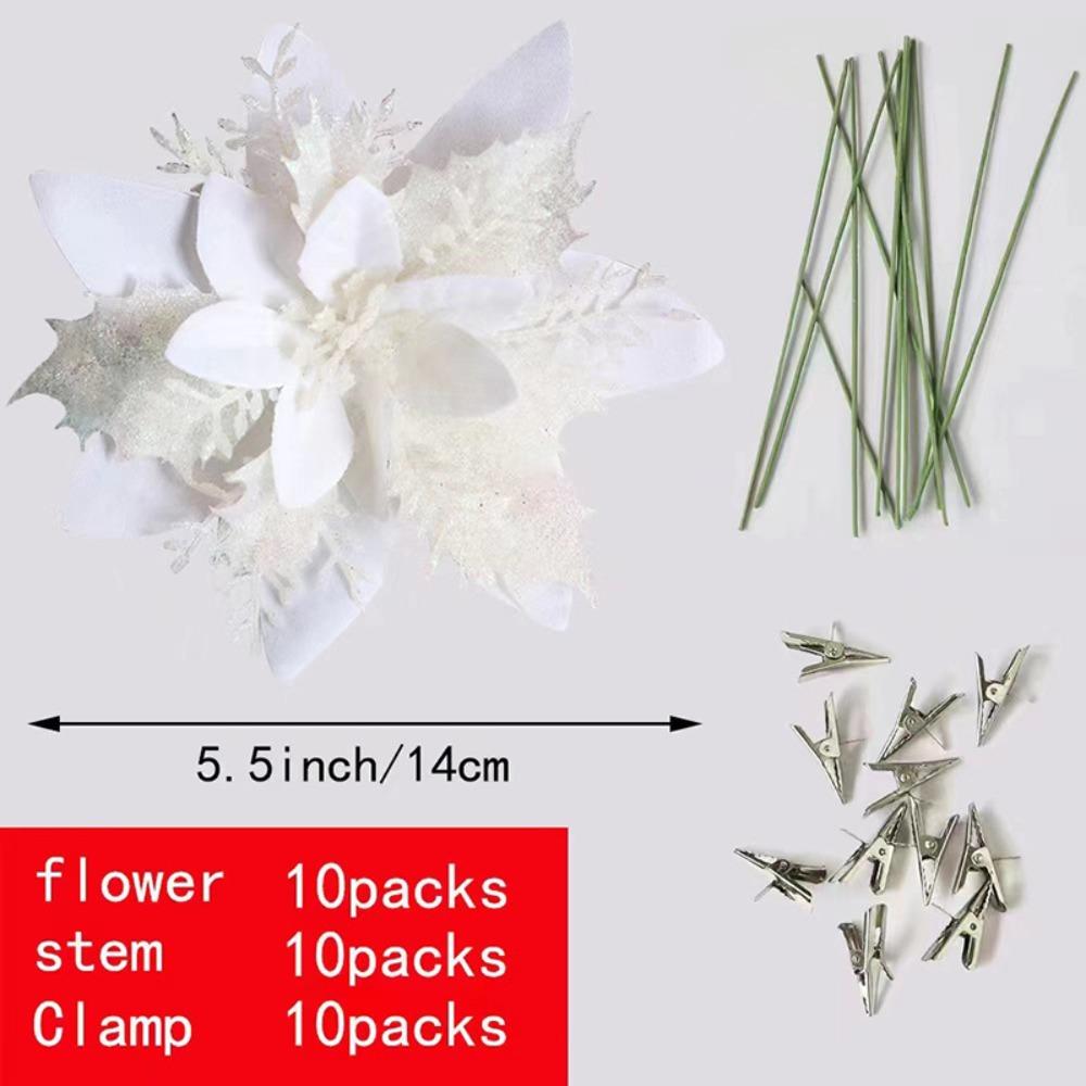 10PCS Fabric Plastic Christmas Artificial Flowers DIY Decoration 14cm Xmas Tree Decorations Ornaments Glitter Poinsettia білий
10PCS Fabric Plastic Christmas Artificial Flowers DIY Decoration 14cm Xmas Tree Decorations Ornaments Glitter Poinsettia білий
