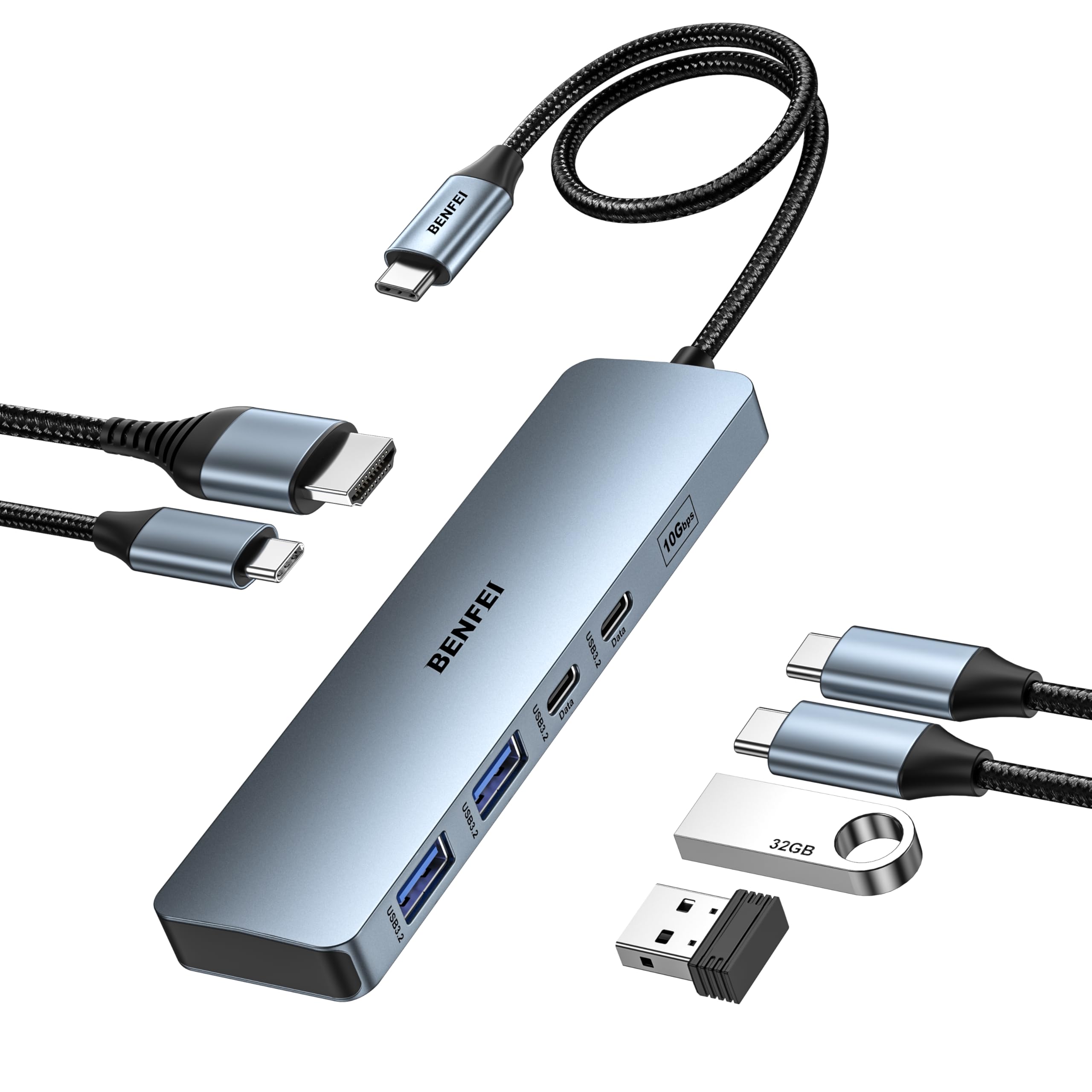 BENFEI USB C Hub 100 Вт Мощность 10 Гбит/с и силиконовый алюминиевый корпус Совместимость с iPhone 15 iPad XPS17 6-в-1 HDMI(4K @ 60 Гц), Доставка, 2USB-A 2USB-C, серый
BENFEI USB C Hub 100 Вт Мощность 10 Гбит/с и силиконовый алюминиевый корпус Совместимость с iPhone 15 iPad XPS17 6-в-1 HDMI(4K @ 60 Гц), Доставка, 2USB-A 2USB-C, серый