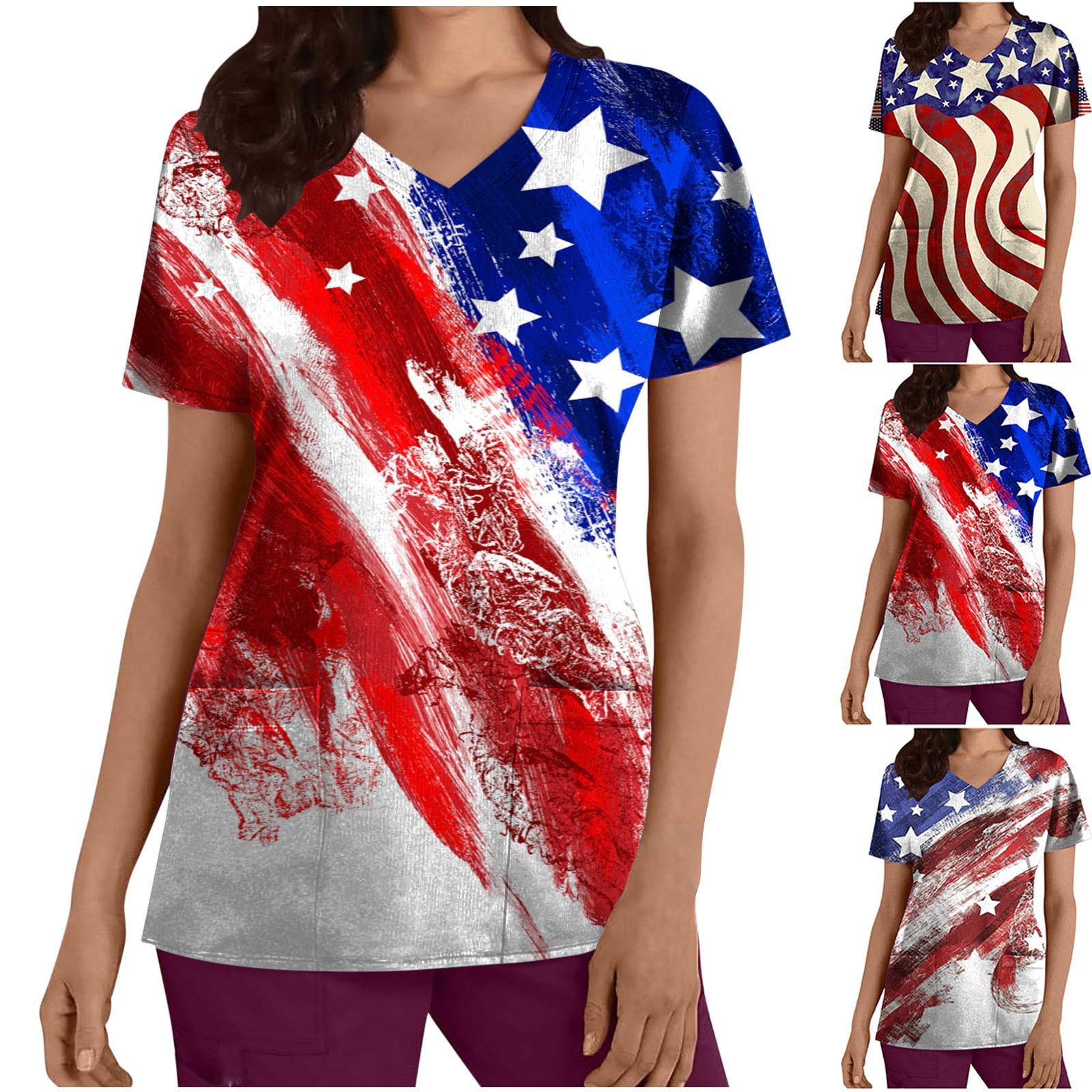 Футболка робочого одягу з принтом і V-подібним вирізом з короткими рукавами до Дня незалежності жінок L синій
Футболка робочого одягу з принтом і V-подібним вирізом з короткими рукавами до Дня незалежності жінок L синій