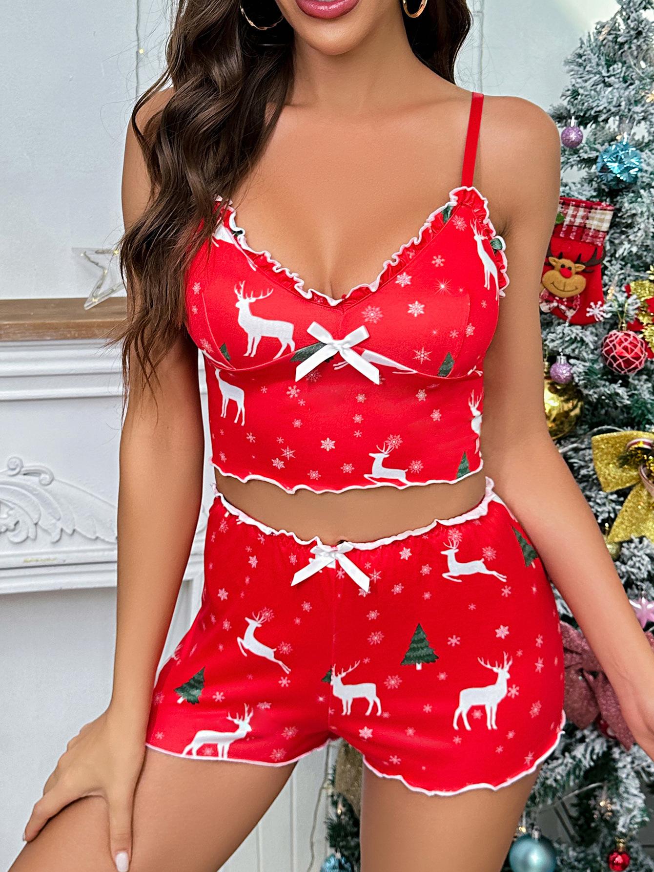 European and American new products, girls sexy suspenders, women s lingerie, Christmas printed homewear set, two-piece set S красный
European and American new products, girls sexy suspenders, women s lingerie, Christmas printed homewear set, two-piece set S красный