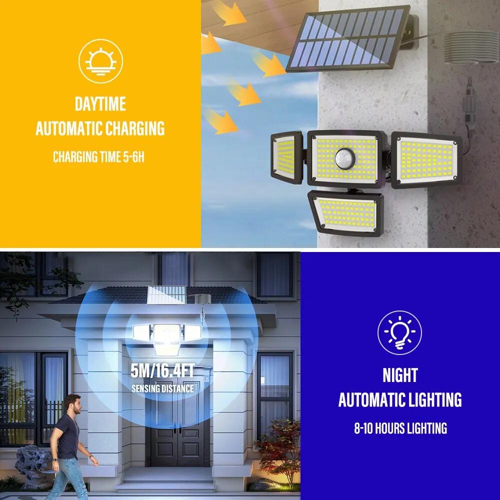 Solar Lights for Outside 283 LED IP65 Waterproof Solar Lamp with Remote Control 4 Heads 3 Modes Solar Flood Street Lights
Solar Lights for Outside 283 LED IP65 Waterproof Solar Lamp with Remote Control 4 Heads 3 Modes Solar Flood Street Lights