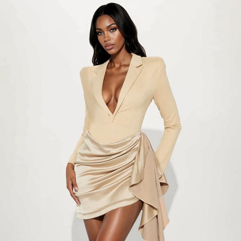 European and American style autumn new sexy fashion solid color long-sleeved V-neck diagonal pendulum streamer suit dress L абрикосовий
European and American style autumn new sexy fashion solid color long-sleeved V-neck diagonal pendulum streamer suit dress L абрикосовий