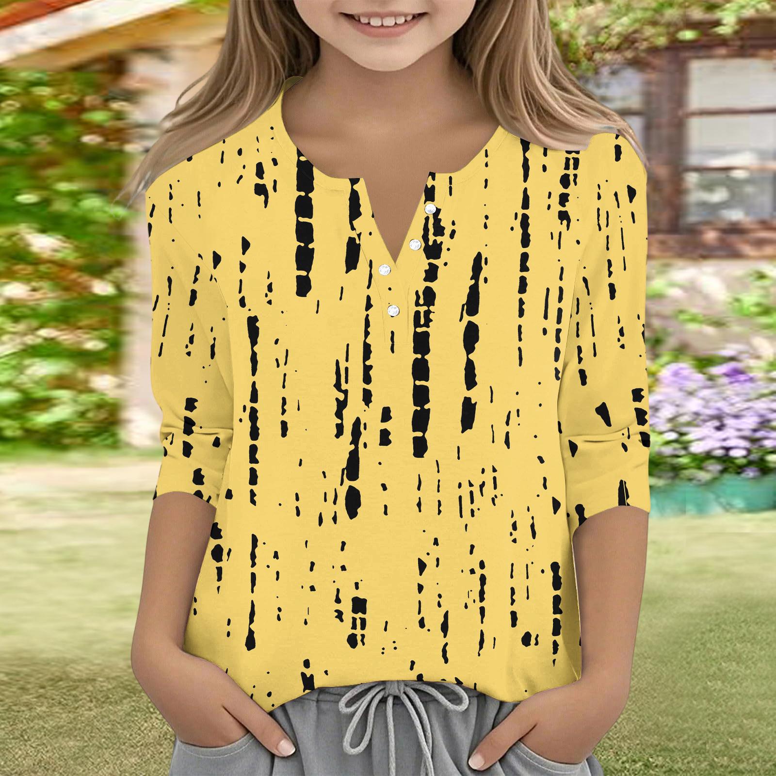 Print Tops For Youth Girls V Neck Button 3/4 Sleeves T-Shirts Trendy Tops Outfit Tees 160 жовтий
Print Tops For Youth Girls V Neck Button 3/4 Sleeves T-Shirts Trendy Tops Outfit Tees 160 жовтий