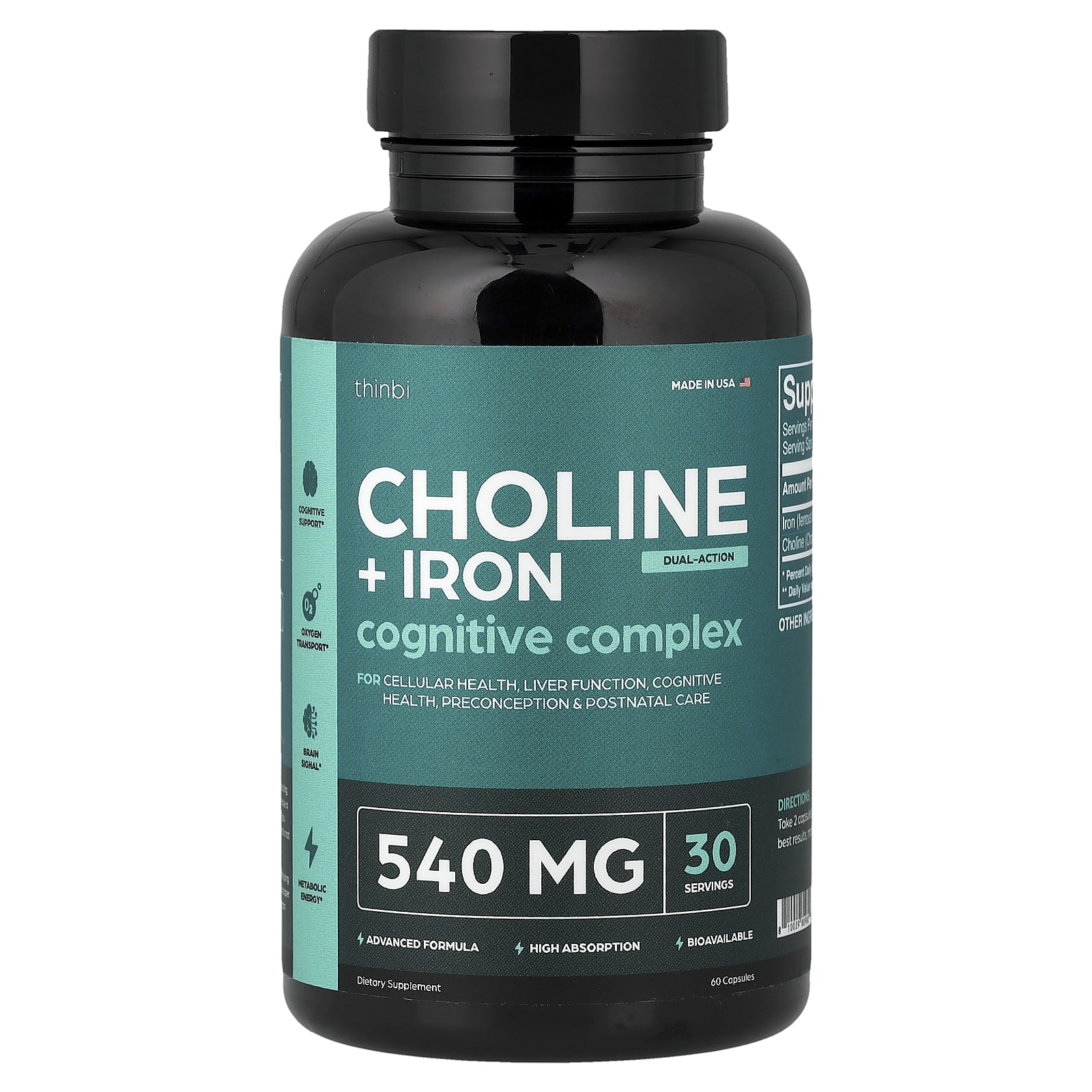 Thinbi, Choline + Iron, 60 Capsules
Thinbi, Choline + Iron, 60 Capsules