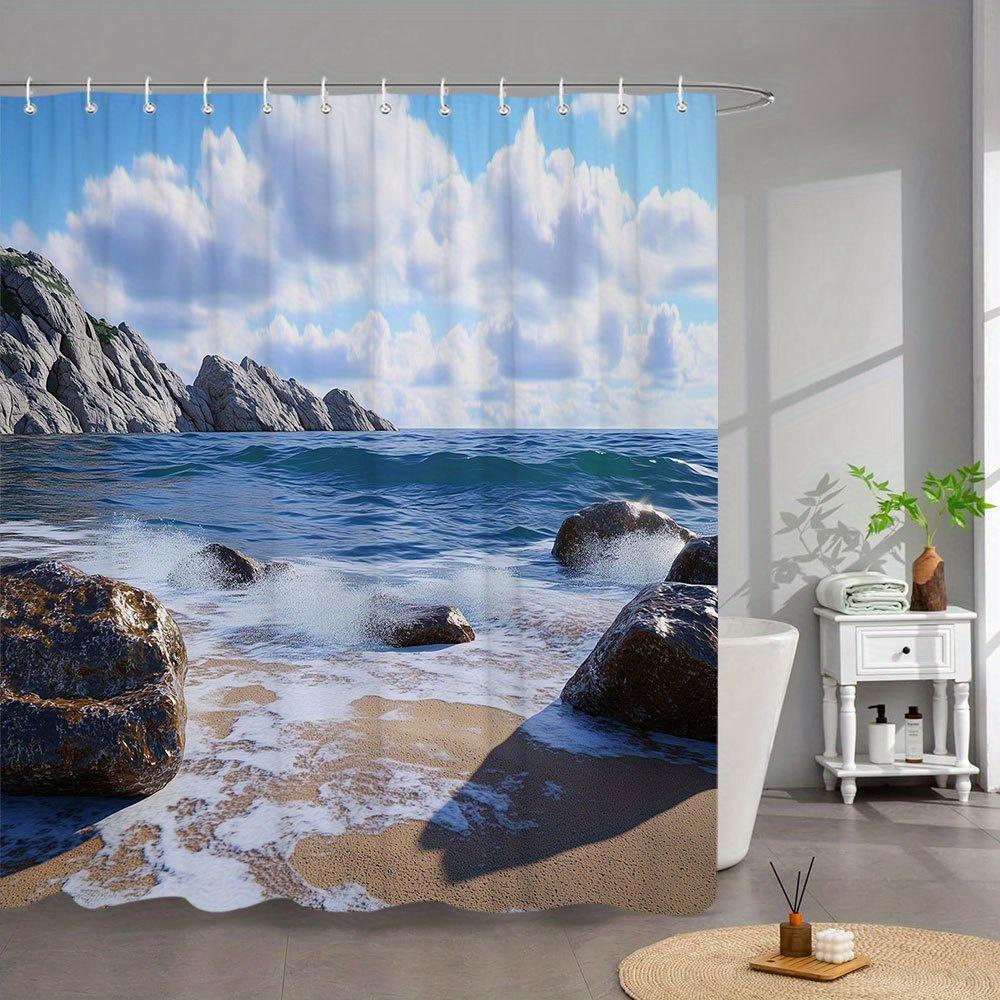 1pc Extra Large Coastal Shower Curtain - Ocean Seascape Design with Rocks, Waves, Sand & Cliffs - Machine Washable Bathroom Deco 90x180cm
1pc Extra Large Coastal Shower Curtain - Ocean Seascape Design with Rocks, Waves, Sand & Cliffs - Machine Washable Bathroom Deco 90x180cm