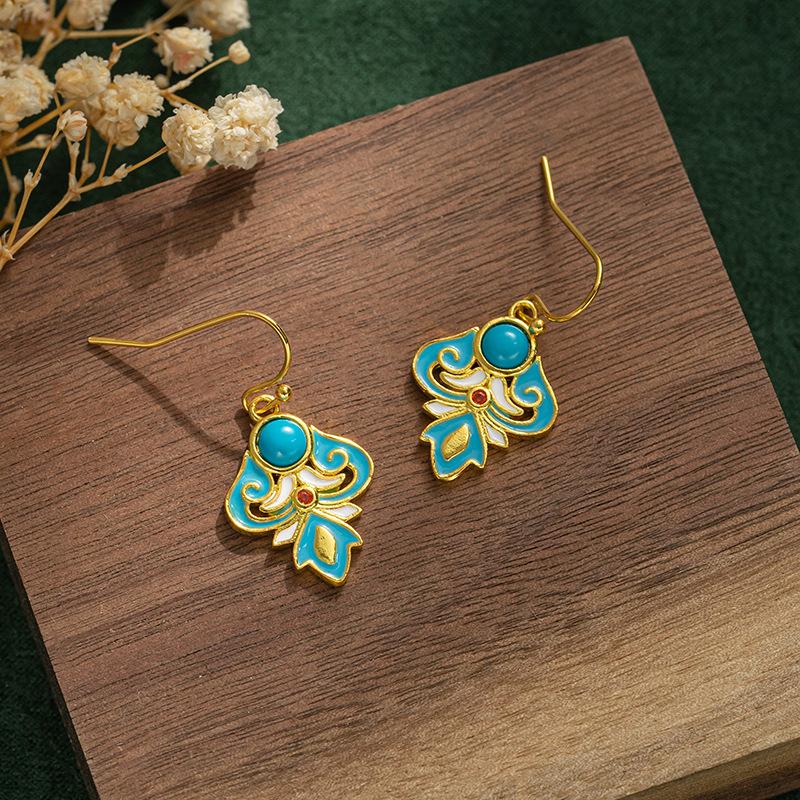 JMXD-Artificial Turquoise Enamel Earrings Jewelry Gold-plated Ethnic Style Retro Literary Texture Gemstone Female Chinese Style
JMXD-Artificial Turquoise Enamel Earrings Jewelry Gold-plated Ethnic Style Retro Literary Texture Gemstone Female Chinese Style