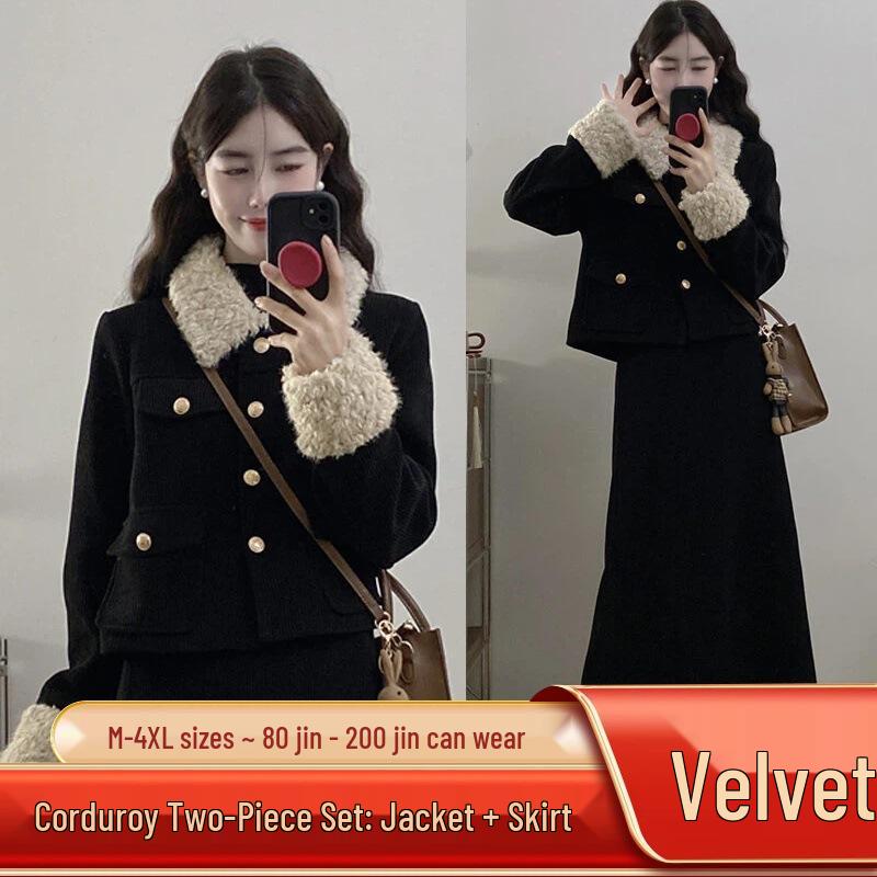 Hepburn Style Plus Velvet Polo Collar Fur Suit: Large Size Skirt & Short Jacket 2XL
Hepburn Style Plus Velvet Polo Collar Fur Suit: Large Size Skirt & Short Jacket 2XL