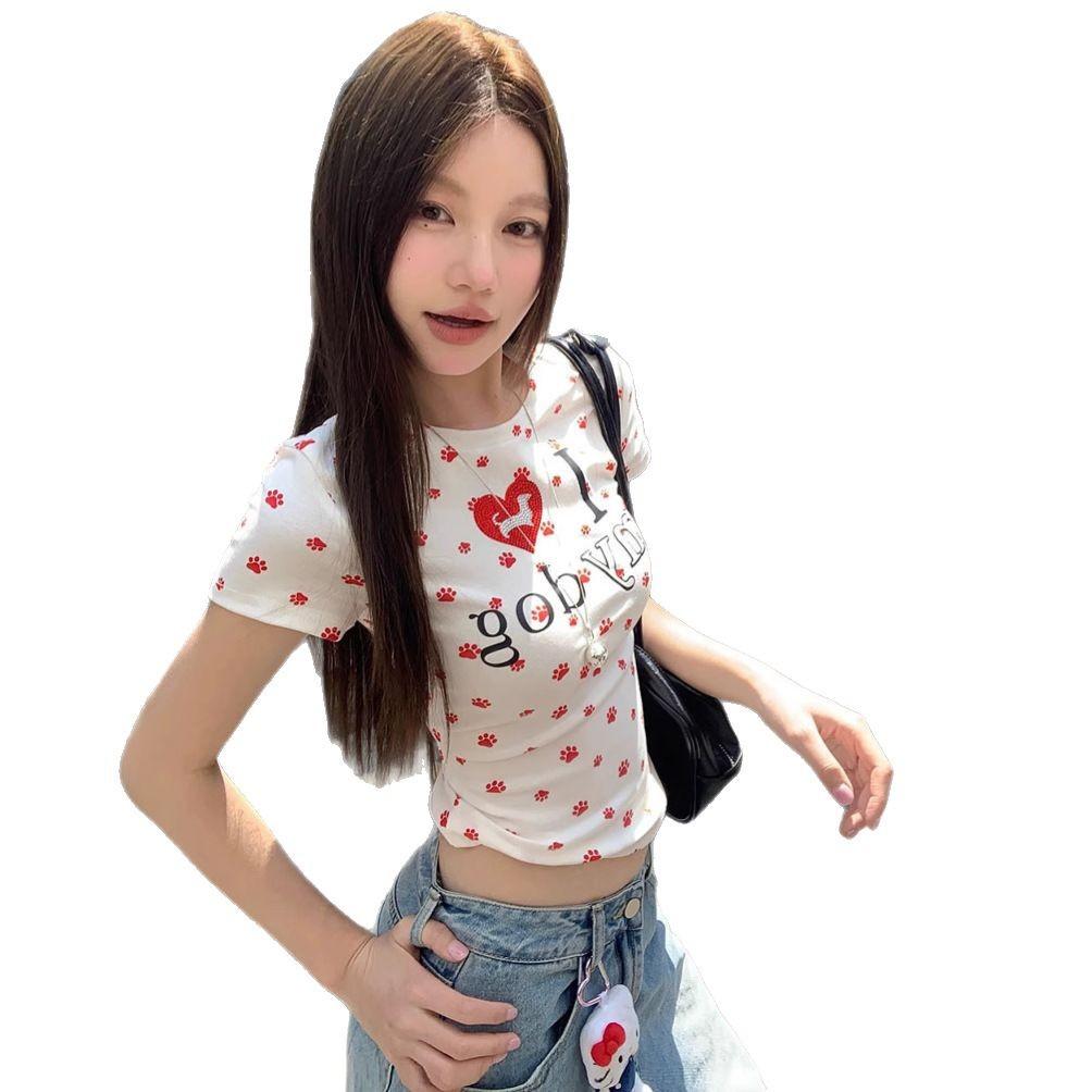 Dog s paw letter print T-shirt women s summer new sweet hottie slim-fit tight round neck short-sleeved front shoulder top S
Dog s paw letter print T-shirt women s summer new sweet hottie slim-fit tight round neck short-sleeved front shoulder top S
