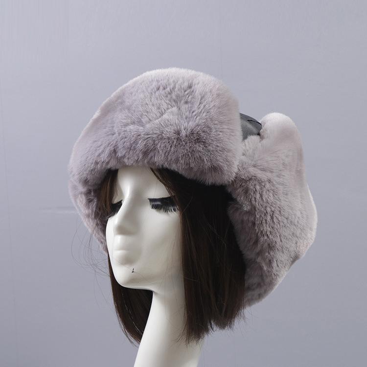 Зимняя модная шапка пилота из ПУ плюша, утолщенная теплая защита ушей, уличная походная лыжная шапка светло-серый