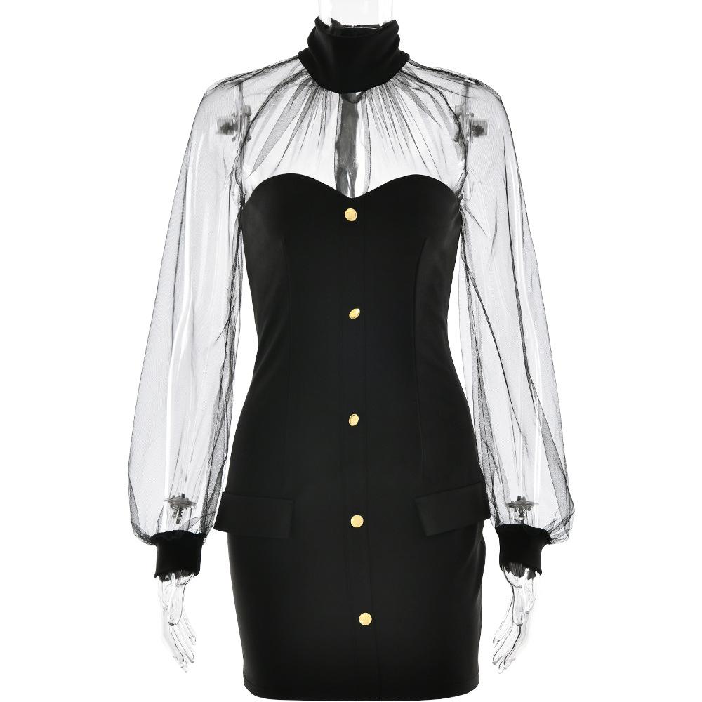 Женское мини-платье без бретелек с сетчатым плетением и длинным рукавом, облегающее сексуальное модное вечернее платье XL чёрный