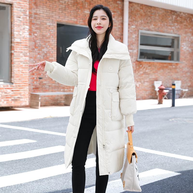 Зимняя куртка с лацканами на пуху с хлопковой подкладкой, женская длинная толстая короткая куртка с хлопковой подкладкой, корейская приталенная куртка с хлопковой подкладкой XL белый