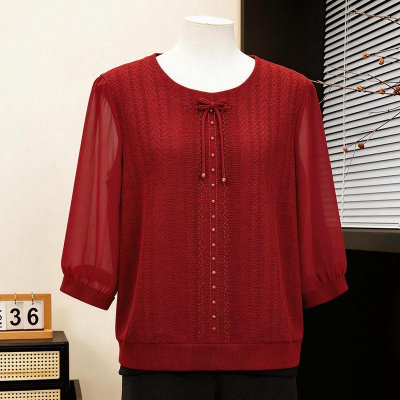 2026 Spring Round Neck Bow Long Sleeve Shirt for Stylish Middle-Aged and Elderly Women - Loose Slimming Top 4XL for 135-150 jin
2026 Spring Round Neck Bow Long Sleeve Shirt for Stylish Middle-Aged and Elderly Women - Loose Slimming Top 4XL for 135-150 jin