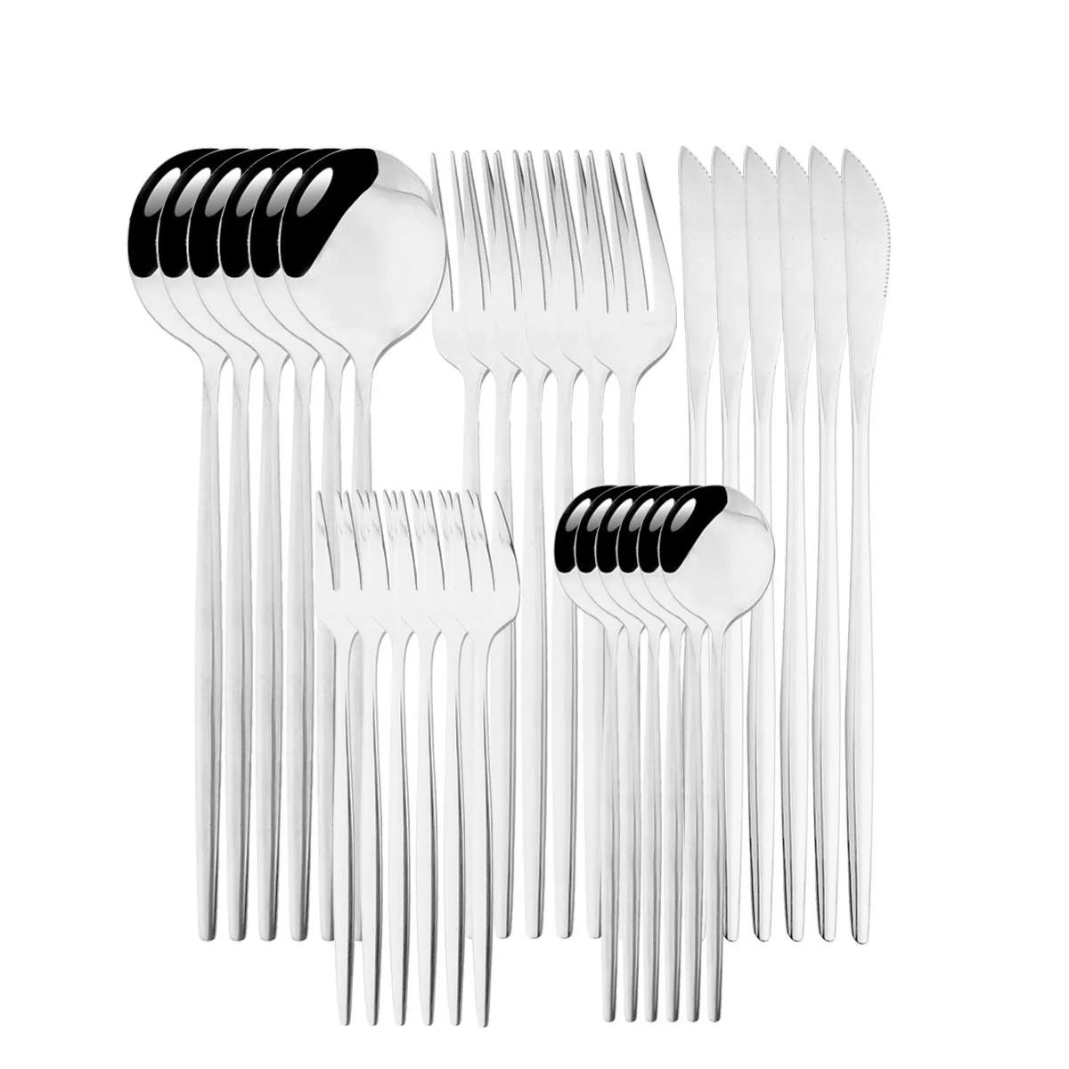 30Pcs Cutlery Set Stainless Steel Dinnerware Set Kitchen Dinner Knife Fruit Fork Spoon Tableware Silverware Flatware Sets срібний
30Pcs Cutlery Set Stainless Steel Dinnerware Set Kitchen Dinner Knife Fruit Fork Spoon Tableware Silverware Flatware Sets срібний