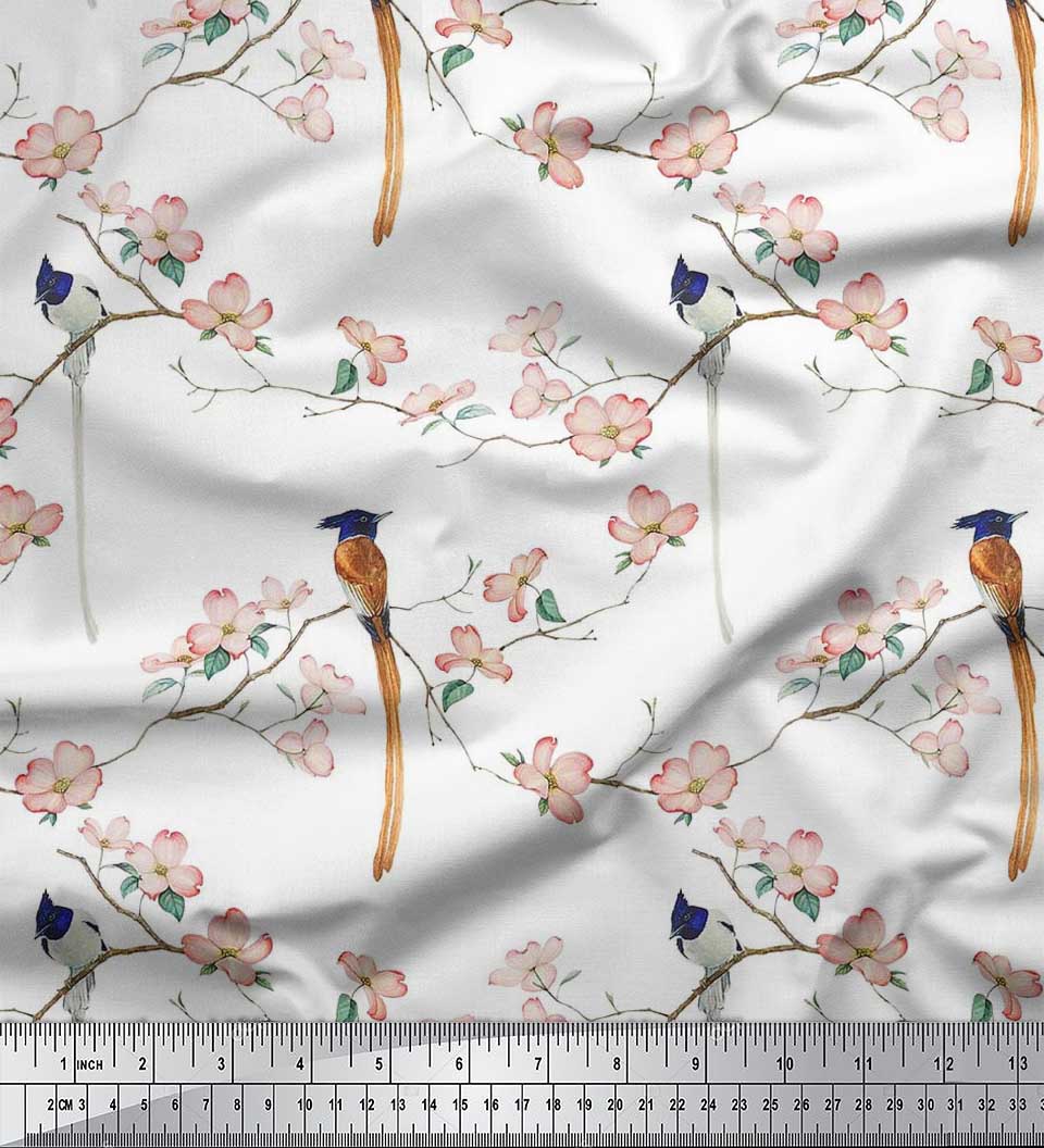 Тканина Soimoi Japan Crepe Satin Leaves, Floral & Paradise Flycatcher Bird Print Тканина на метр 42 дюйма 42 Inch Wide - Poly Crepe білий
Тканина Soimoi Japan Crepe Satin Leaves, Floral & Paradise Flycatcher Bird Print Тканина на метр 42 дюйма 42 Inch Wide - Poly Crepe білий