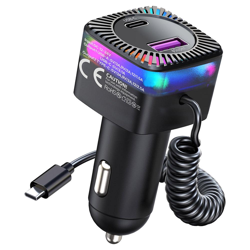 K14 USB + Type-C PD 30W Адаптер для швидкої зарядки телефону Автомобільний зарядний пристрій з пружинним кабелем Type-C
K14 USB + Type-C PD 30W Адаптер для швидкої зарядки телефону Автомобільний зарядний пристрій з пружинним кабелем Type-C