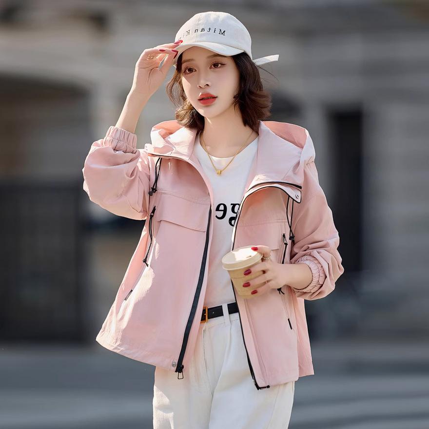 Женская куртка с капюшоном короткая новая весенне-осенняя маленькая свободная повседневная универсальная куртка топ XL розовый