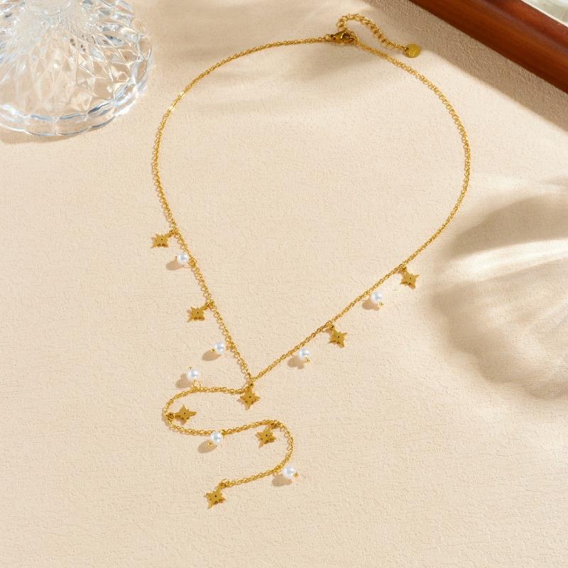 Gold Plated Stainless Steel Lariat Necklace with Star Charms Pearls for Women золотий
Gold Plated Stainless Steel Lariat Necklace with Star Charms Pearls for Women золотий