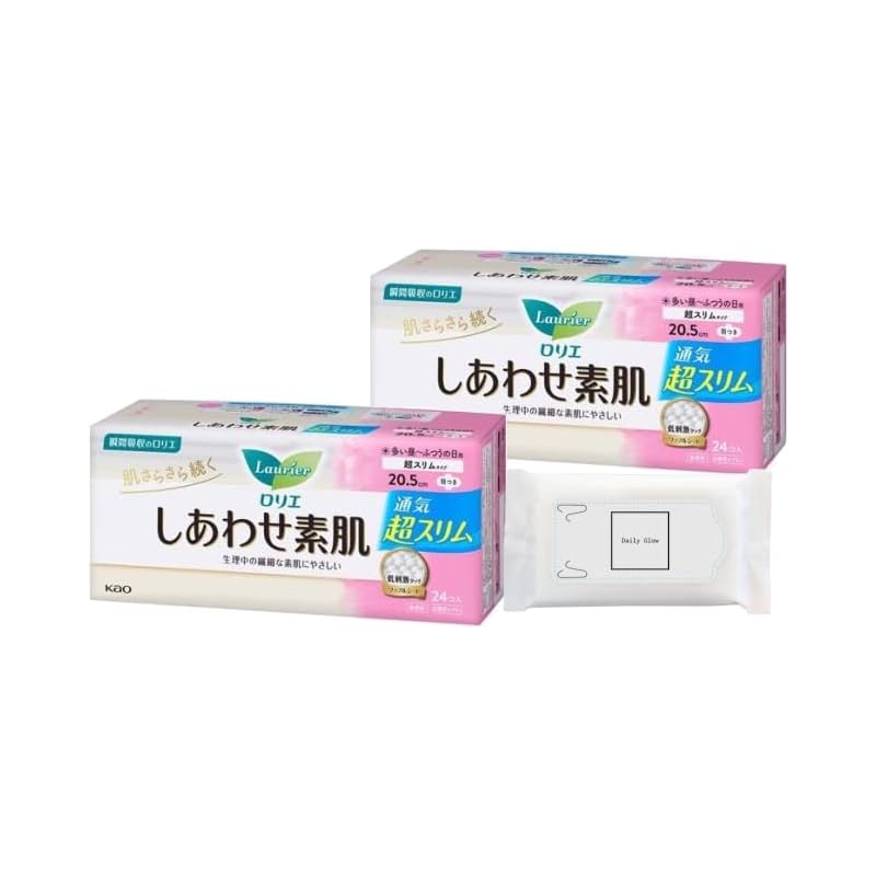 Laurier Happy bare skin super slim ordinary daily use with wings 20.5cm (24 pieces included) × 2 pieces) + Comes with DailyGlow original tissue
Laurier Happy bare skin super slim ordinary daily use with wings 20.5cm (24 pieces included) × 2 pieces) + Comes with DailyGlow original tissue