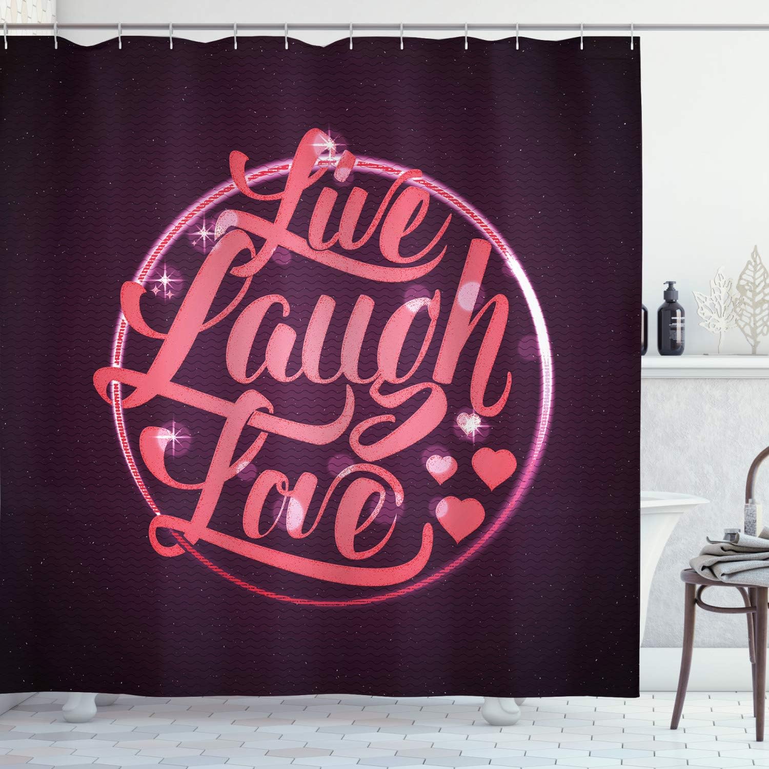 Live Laugh Love Shower Curtain Pink Glitter Design Bathroom Decor Inspirational Quote Sparkle Hearts Romantic Style Bath W60H190(CM)-1 Pcs
Live Laugh Love Shower Curtain Pink Glitter Design Bathroom Decor Inspirational Quote Sparkle Hearts Romantic Style Bath W60H190(CM)-1 Pcs