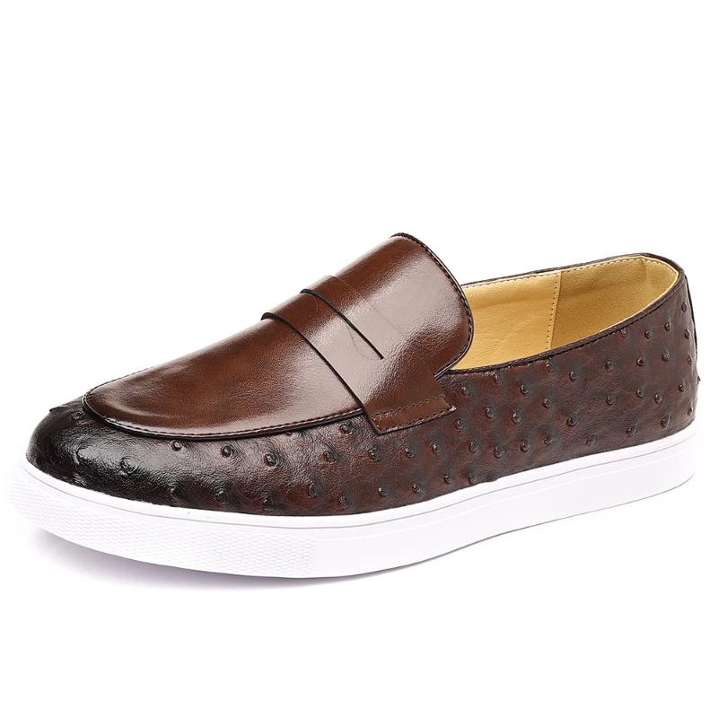 Mens Brown Ostrich Embossed Leather Penny Loafers Slip On Casual Shoes With White Sole Comfortable Breathable For Daily Wear 41
Mens Brown Ostrich Embossed Leather Penny Loafers Slip On Casual Shoes With White Sole Comfortable Breathable For Daily Wear 41