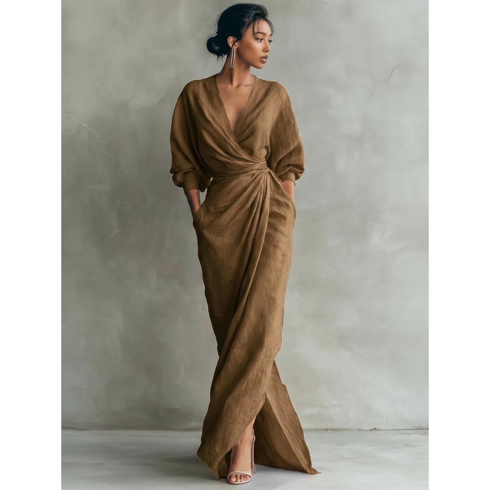 women s Elegant Wrap V Neck Long Sleeve Ruched Waist Split Maxi Dress Pocket Evening Party Long Gown 3XL хакі
women s Elegant Wrap V Neck Long Sleeve Ruched Waist Split Maxi Dress Pocket Evening Party Long Gown 3XL хакі