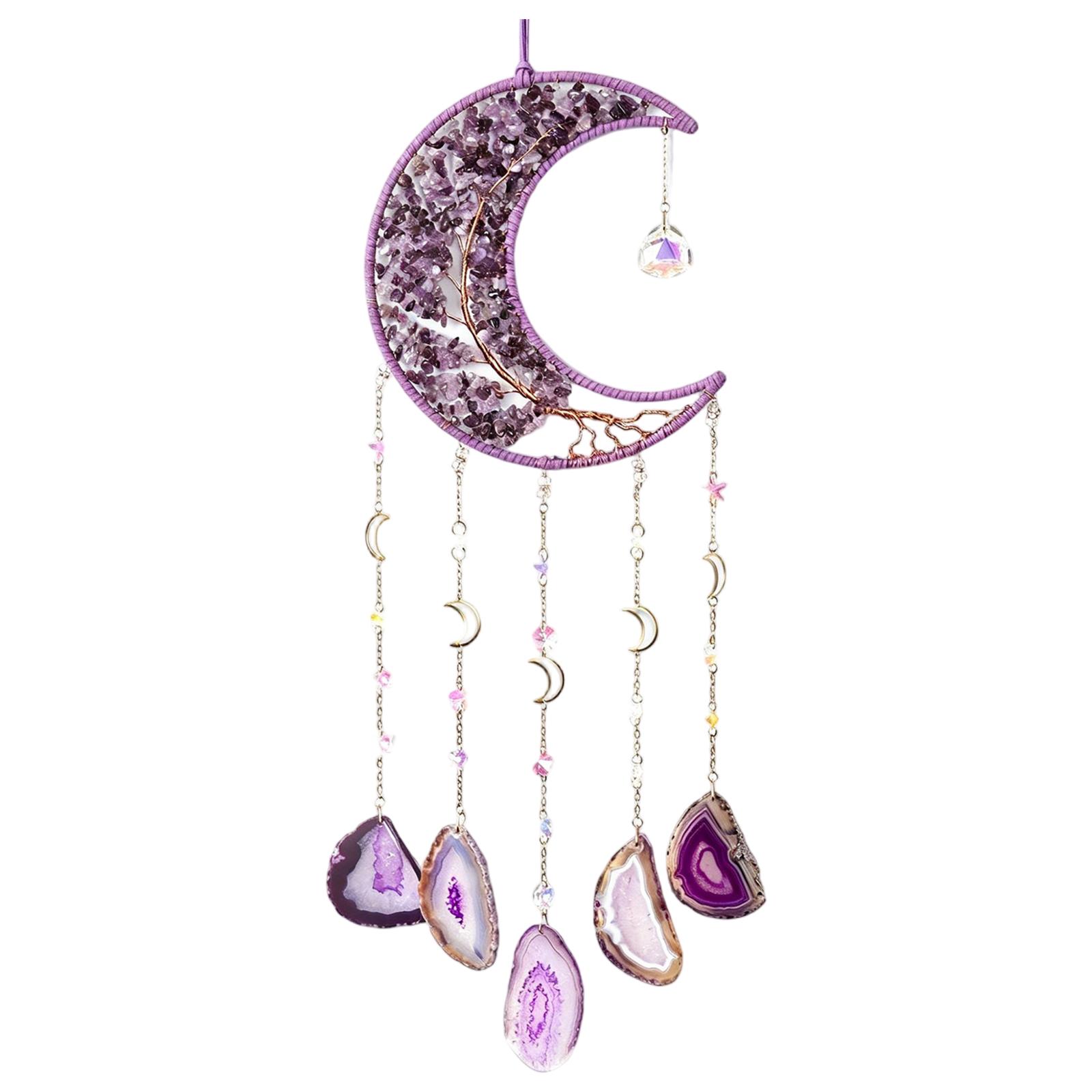 Natural Stone Sun Catcher Hanging Ornament Crescent Moon Shape with Agate Slice and Bead Chains for Balcony Decor One Size фіолетовий
Natural Stone Sun Catcher Hanging Ornament Crescent Moon Shape with Agate Slice and Bead Chains for Balcony Decor One Size фіолетовий