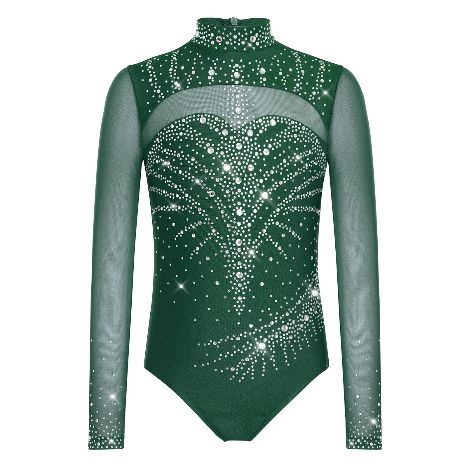 Girls Mock Neck Leotard Long Sleeve Mesh Patchwork Sparkly Rhinestone Back Invisible Zipper Gymnastics Bodysuit 5-6 Years темно-зелений колір
Girls Mock Neck Leotard Long Sleeve Mesh Patchwork Sparkly Rhinestone Back Invisible Zipper Gymnastics Bodysuit 5-6 Years темно-зелений колір