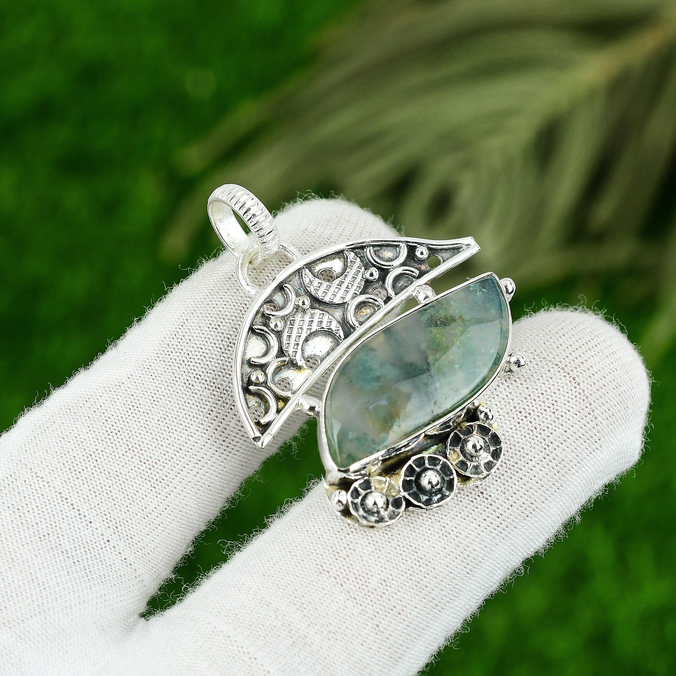 Marquise Solar Moss Agate Gemstone 925 Silver Wedding Ethnic Wife Unique Pendant
Marquise Solar Moss Agate Gemstone 925 Silver Wedding Ethnic Wife Unique Pendant