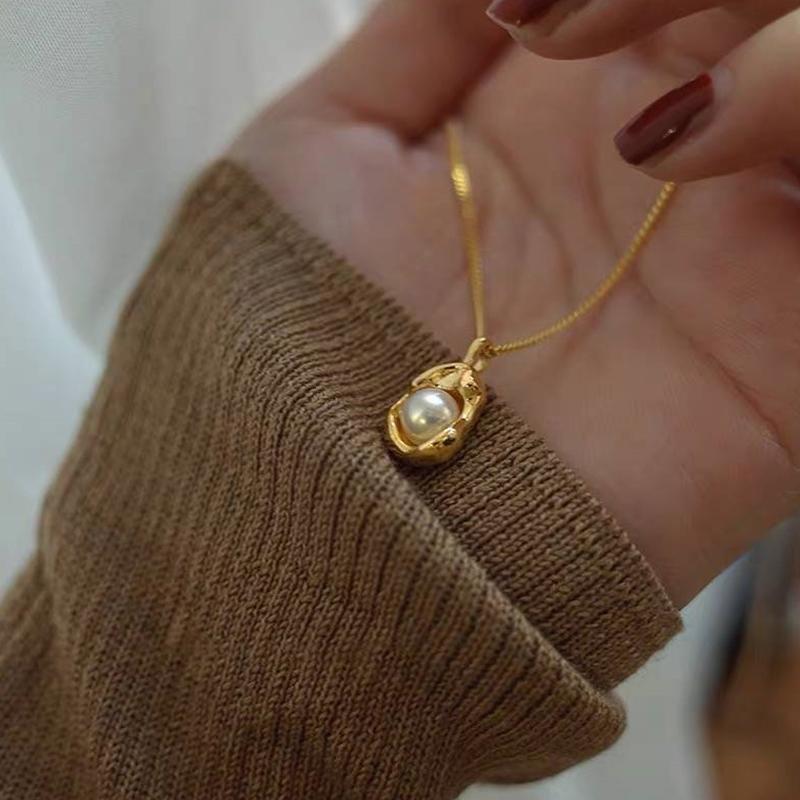 Винтажное нежное ожерелье с подвеской в виде гороха и неправильной формы из жемчуга для женщин и девочек, универсальная минималистская цепочка на ключицу, ювелирные изделия для вечеринок, подарки золотой
