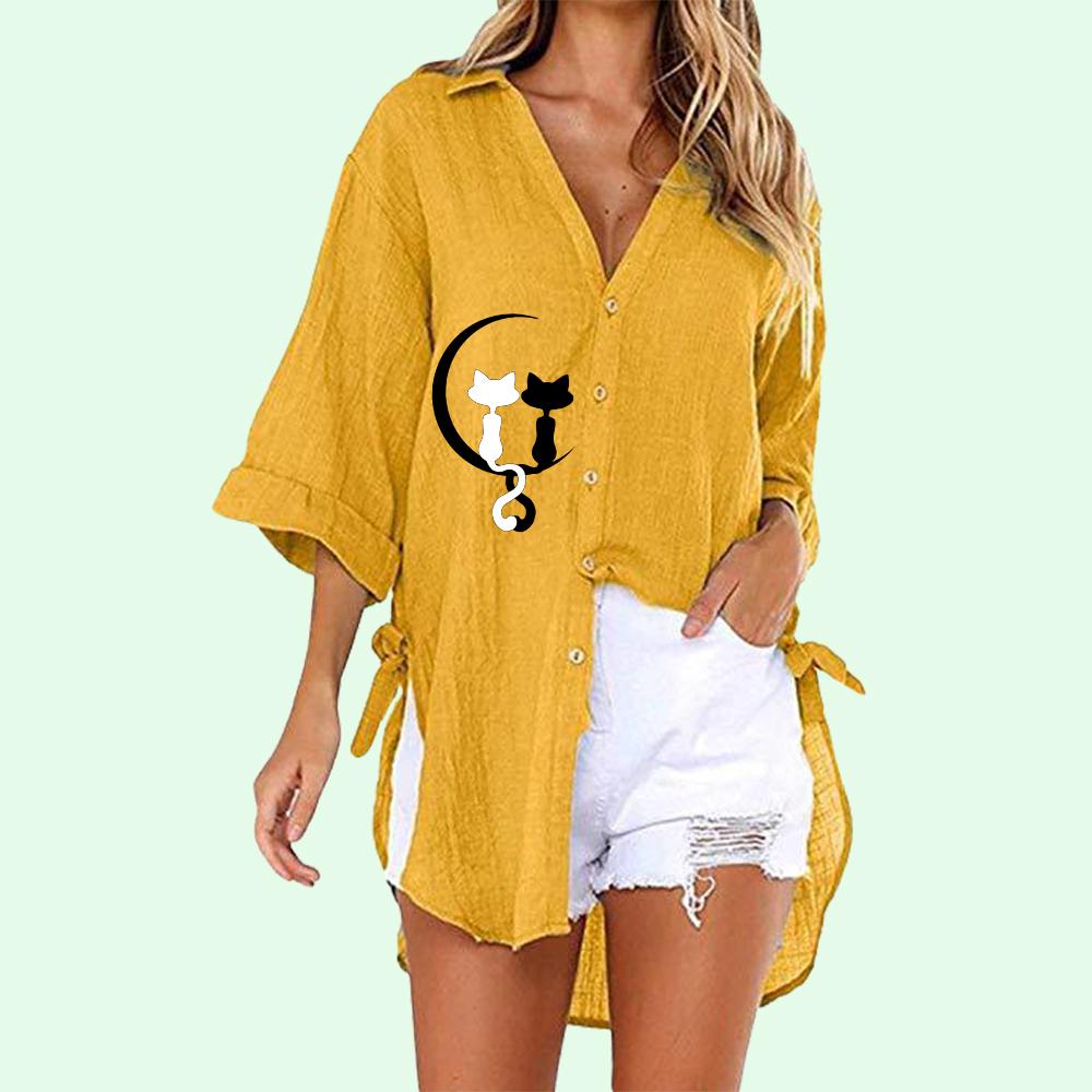 Женская модная рубашка с принтом кота, летняя и осенняя модная футболка с коротким рукавом, женские повседневные свободные длинные блузки с v-образным воротником на пуговицах 5XL жёлтый
Женская модная рубашка с принтом кота, летняя и осенняя модная футболка с коротким рукавом, женские повседневные свободные длинные блузки с v-образным воротником на пуговицах 5XL жёлтый