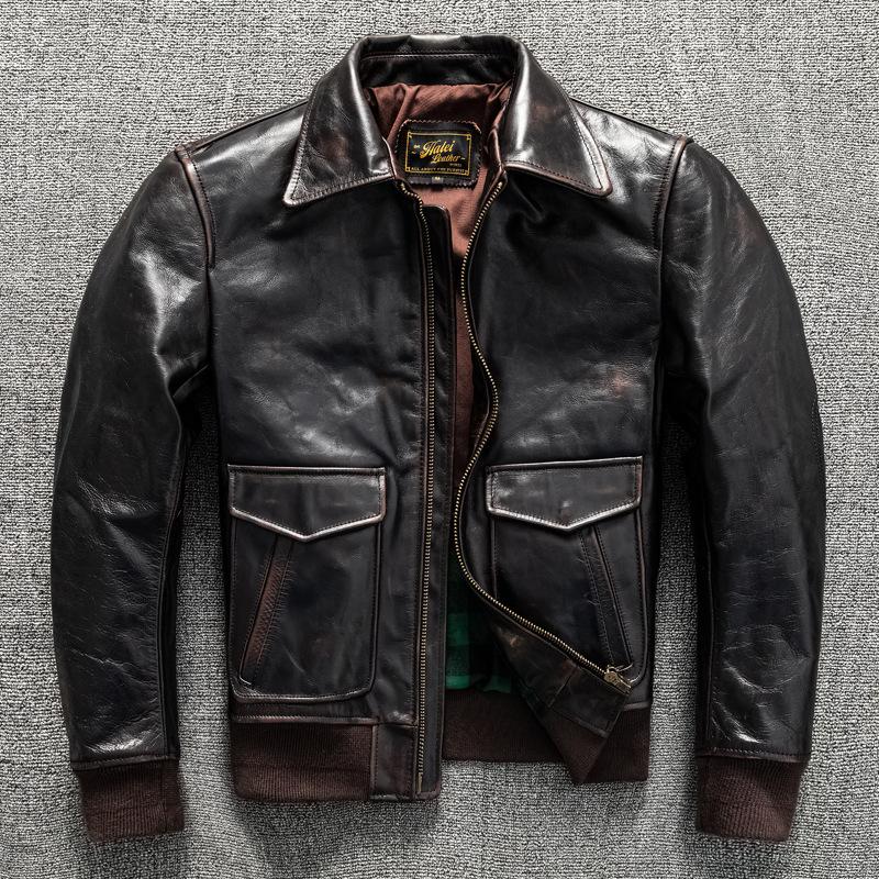 Ретро Куртка из Натуральной Кожи Коровьей Кожи Верхнего Слоя для Старого Летного Костюма Осенне-Зимняя Куртка 5XL