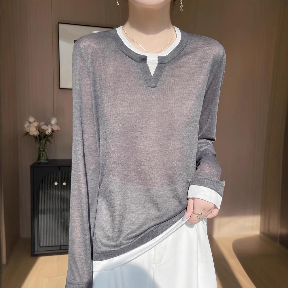 Women s Summer Slim Fit Color Block Ice Silk Sweater - Spliced Knitted Round Neck Fake Two-Piece Design XL (120-135 lbs)
Women s Summer Slim Fit Color Block Ice Silk Sweater - Spliced Knitted Round Neck Fake Two-Piece Design XL (120-135 lbs)