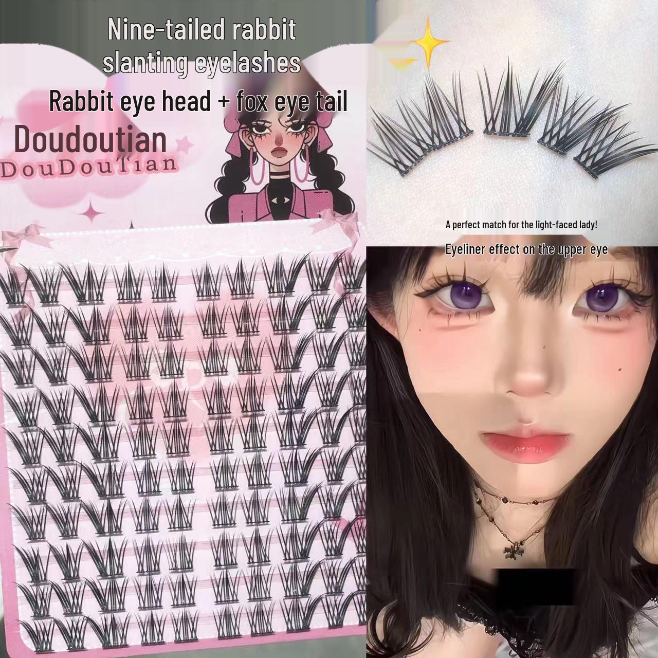 Doudou Sweet Nine-Tailed Rabbit False Eyelashes: Natural, Cartoon-like, Thick Fox Series for a Curved and Elongated Eye Look.
Doudou Sweet Nine-Tailed Rabbit False Eyelashes: Natural, Cartoon-like, Thick Fox Series for a Curved and Elongated Eye Look.