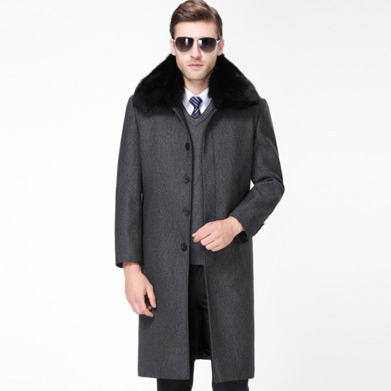 High-end men s cashmere middle-aged and elderly woolen woolen coats mid-length genuine fur collar plus velvet thickened coat 165
High-end men s cashmere middle-aged and elderly woolen woolen coats mid-length genuine fur collar plus velvet thickened coat 165