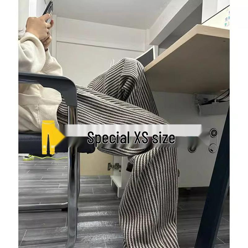 150 Petite Drawstring Woolen Striped Wide Leg Pants for Women - Spring/Autumn, Floor-Length, Straight Leg, Loose Fit M (for 96-110 lbs) 
150 Petite Drawstring Woolen Striped Wide Leg Pants for Women - Spring/Autumn, Floor-Length, Straight Leg, Loose Fit M (for 96-110 lbs)