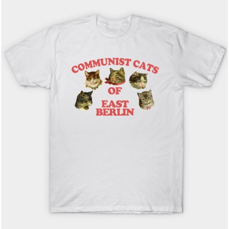 Communist Cats of East Berlin Graphic Printed T Shirt Retro Socialist Design with Six Funny Cat Faces Red Text Black Shirt 4XL
Communist Cats of East Berlin Graphic Printed T Shirt Retro Socialist Design with Six Funny Cat Faces Red Text Black Shirt 4XL