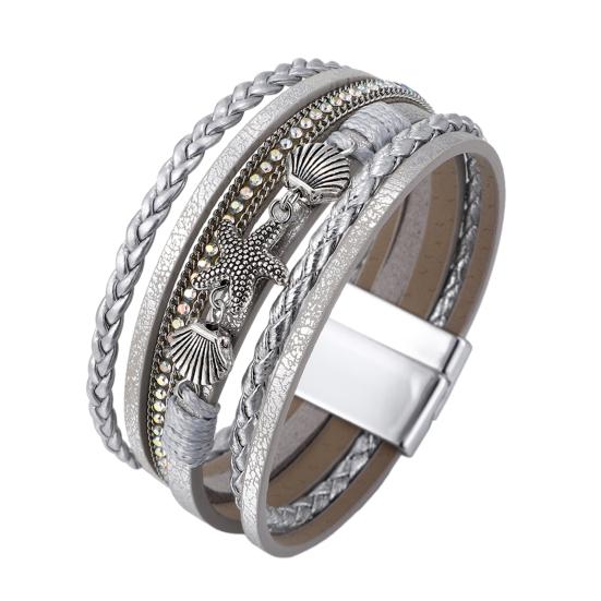 Women Braided Bracelet Multi-Layer Bohemian Faux Leather Rope Starfish Shell Decor Secure Closure Wristband Wrist Accessory
Women Braided Bracelet Multi-Layer Bohemian Faux Leather Rope Starfish Shell Decor Secure Closure Wristband Wrist Accessory