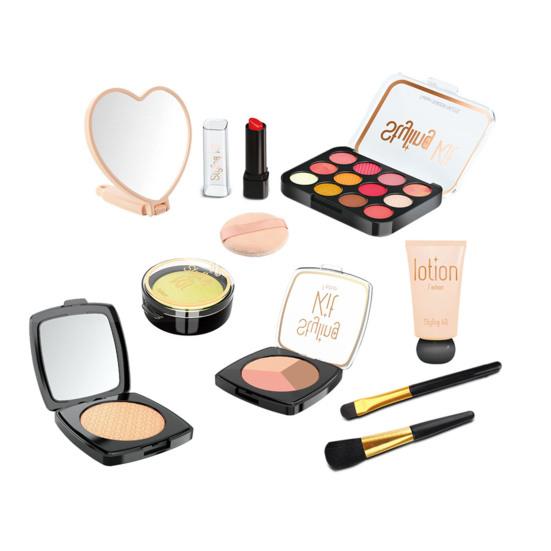 10 шт. детский набор для макияжа для девочек, ролевые игры, косметический набор с палитрой теней для век, помадой, зеркалом, более моющейся игрушечной косметикой для малышей чёрный