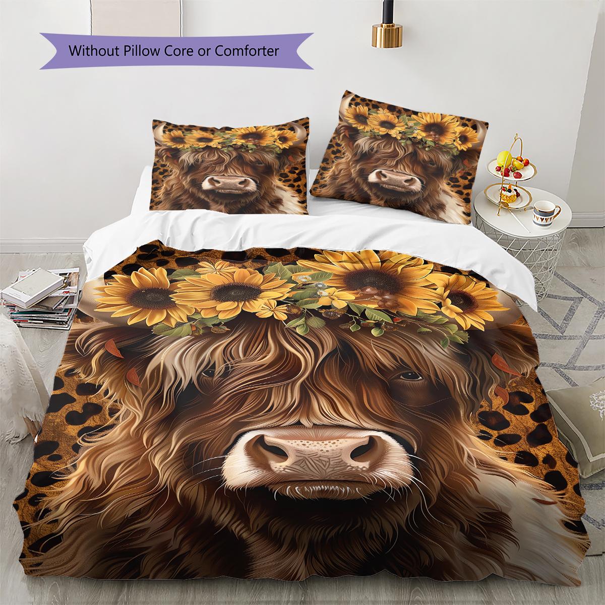 Highland Cow Pattern Bedding Quilt Set Quilt Cover Pillowcase Home Decoration Gift (1 * duvet cover + 2 * pillowcase, without core) 135x200cm
Highland Cow Pattern Bedding Quilt Set Quilt Cover Pillowcase Home Decoration Gift (1 * duvet cover + 2 * pillowcase, without core) 135x200cm