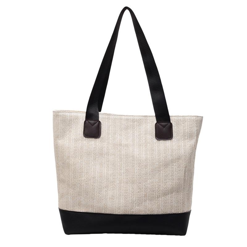 Соломенная сумка контрастного цвета, большая вместительная сумка-тоут, женская тканая праздничная сумка через плечо бежевый