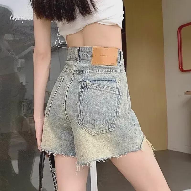 Женские ретро-шорты А-силуэта с высокой талией и широкими штанинами из денима — коллекция весна/лето 2024 г. S жёлтый